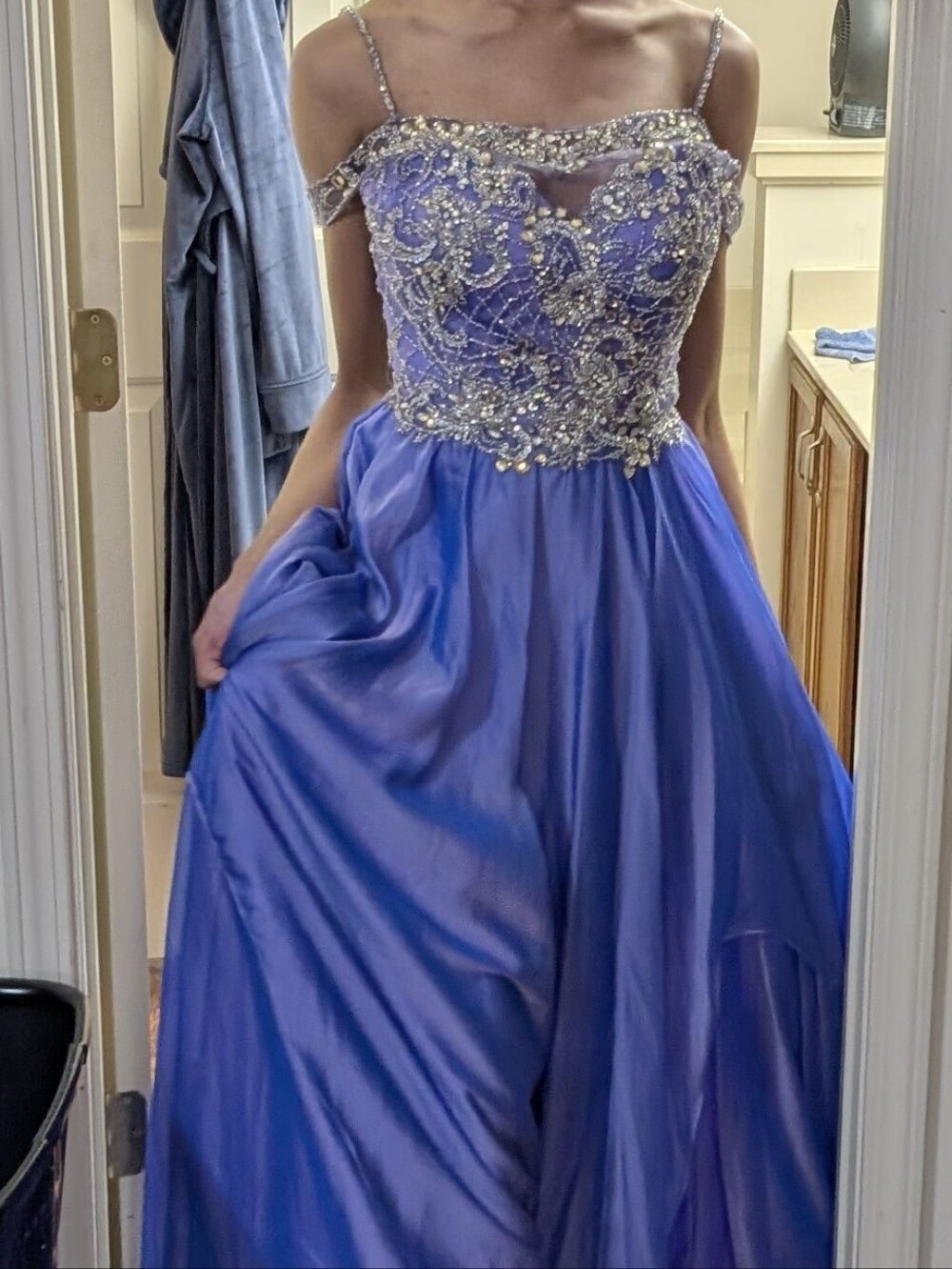 Rachel Allan Off-Shoulder Lavender Evening Gown